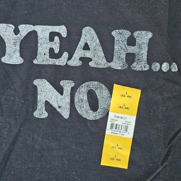 DOM Men Tee Black Cotton Crew Neck Tshirt YEAH NO T Shirt Size L 42-44 - Picture 5 of 6